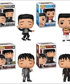 Spastic Pops Funko Pop! Rocks Elvis Presley Set Of 4: Elvis '68 Comeback Special Glitter #188 Elvis '68 Comeback Special #188 Elvis Jailhouse Rock #186 Elvis Blue Hawaii #187 In Stock!